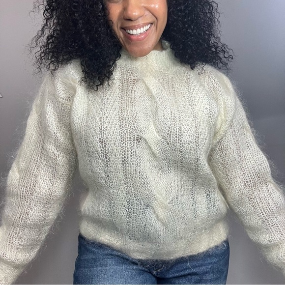 Vintage Talbot Mohair Cozy Fuzzy White Sweater Knit Boho Ski Cabin Mockneck Boho - Picture 12 of 14
